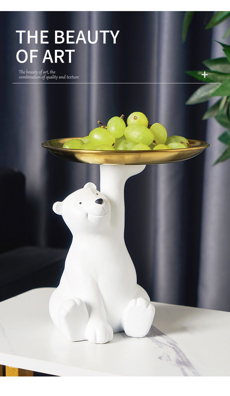Creative White Bear Statue Storage Tray Nordic Home Decor Living Room Table Decoration Snacks Storage Tray Decoration Crafts
