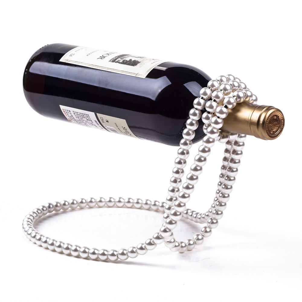 Creative Pearl Necklace Wine Rack Luxury Magic Metal Resin Hanging Suspension Wine Bottle Holder Rack Home Desktop Decoration