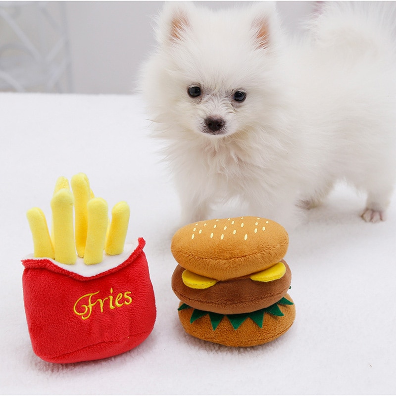 French Fries Burger Plush Dog Toys Funny Interacative Squeak Chew Bite Puppies Toy Pets Supplies