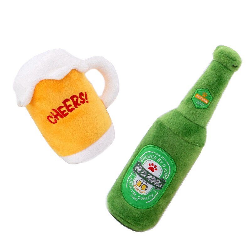Pet Dog Plush Toys Creative Beer Bottle Cup Shape Squeaky Chew Bite Dogs Toy Funny Pets Training Accessories