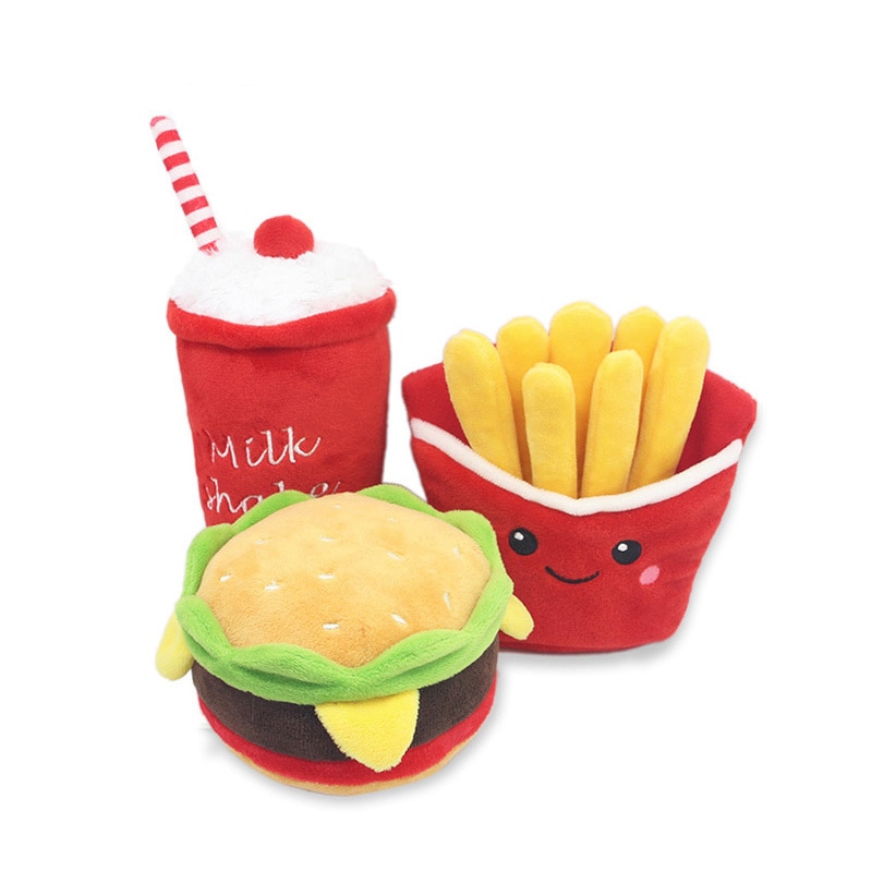 Hamburger Plush Soft Stuffed Dog Squeaky Toys French fries Shape Chew Bite Resistant Toy for Small Large Dogs Pets Accessories