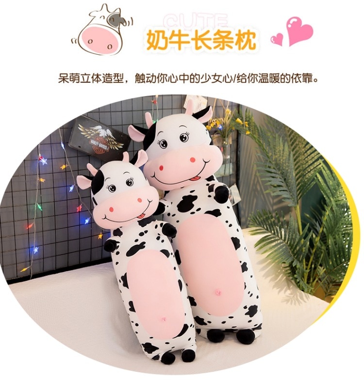 70cm-100cm Lovely Creative Milk Cow Plush Pillow Toys Soft Stuffed Cartoon Animal Cattle Doll Bedroom Sleeping Pillow Cushion