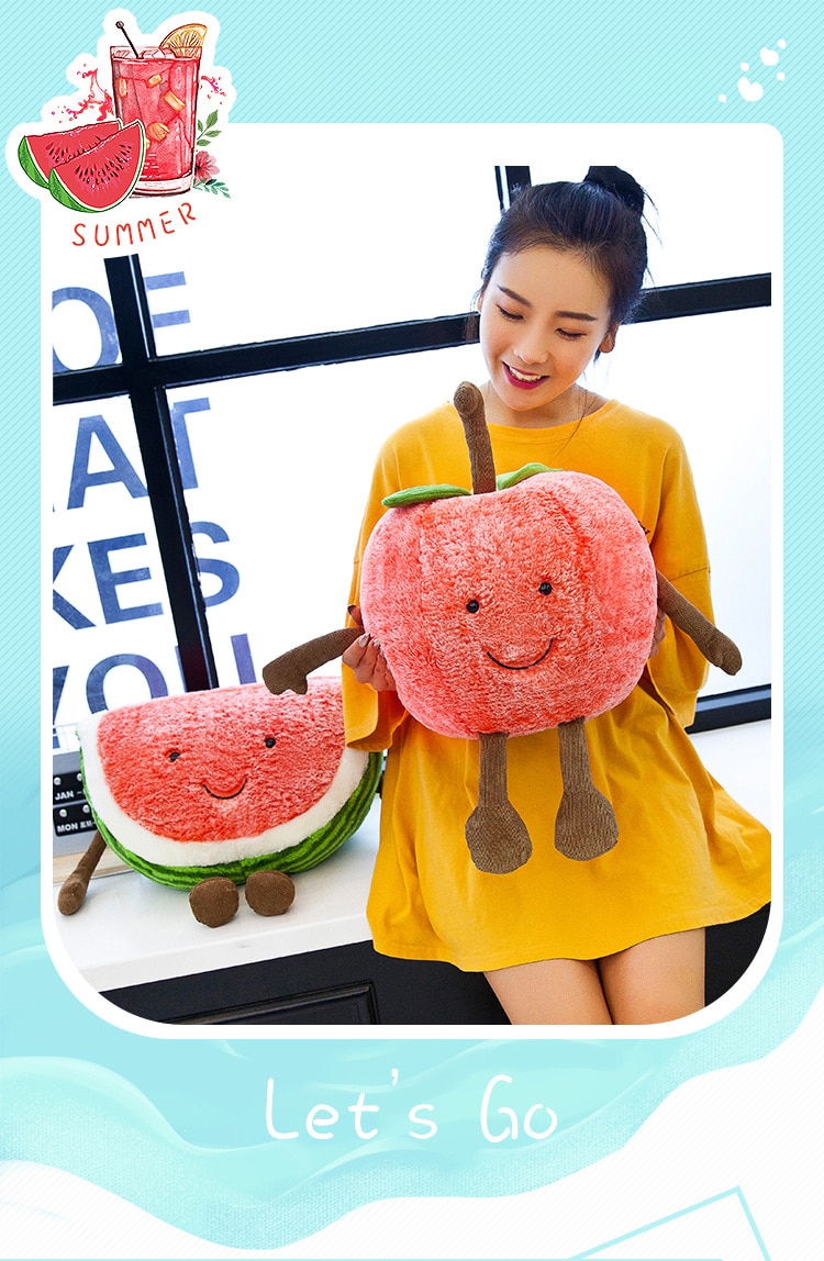 Cute cartoon expression fruit watermelon cherry pillow plush toy new creative doll children doll birthday gift WJ216
