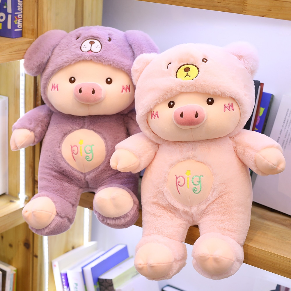 Dropshipping 1 pcs Piggy with Hood Dressing Plush Toy Pig Cosplay Cat Bear Dog Soft Stuffed Plush Dolls Kids Gift Soft Toys