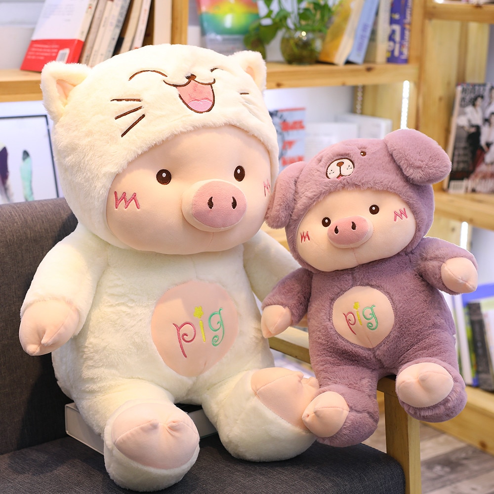 Dropshipping 1 pcs Piggy with Hood Dressing Plush Toy Pig Cosplay Cat Bear Dog Soft Stuffed Plush Dolls Kids Gift Soft Toys