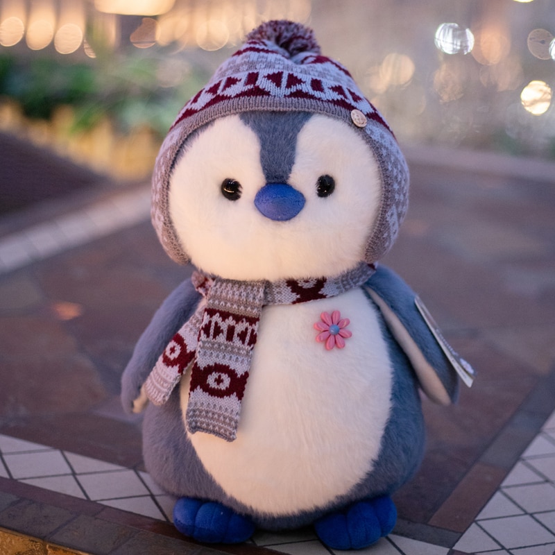 Super Cute Fluffy hair Penguin Plushies Dolls Stuffed wearing scarf Sweater hat Snow Cap Penguin Toys for children Xmas Birthday