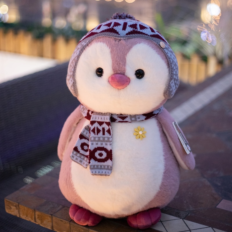 Super Cute Fluffy hair Penguin Plushies Dolls Stuffed wearing scarf Sweater hat Snow Cap Penguin Toys for children Xmas Birthday
