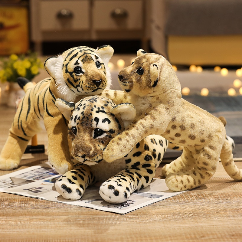 39-58cm Simulation Lion Tiger Leopard Plush Toys Home Decor Stuffed Cute Animals Dolls Soft Real Like Pillow for Kids Boys Gift