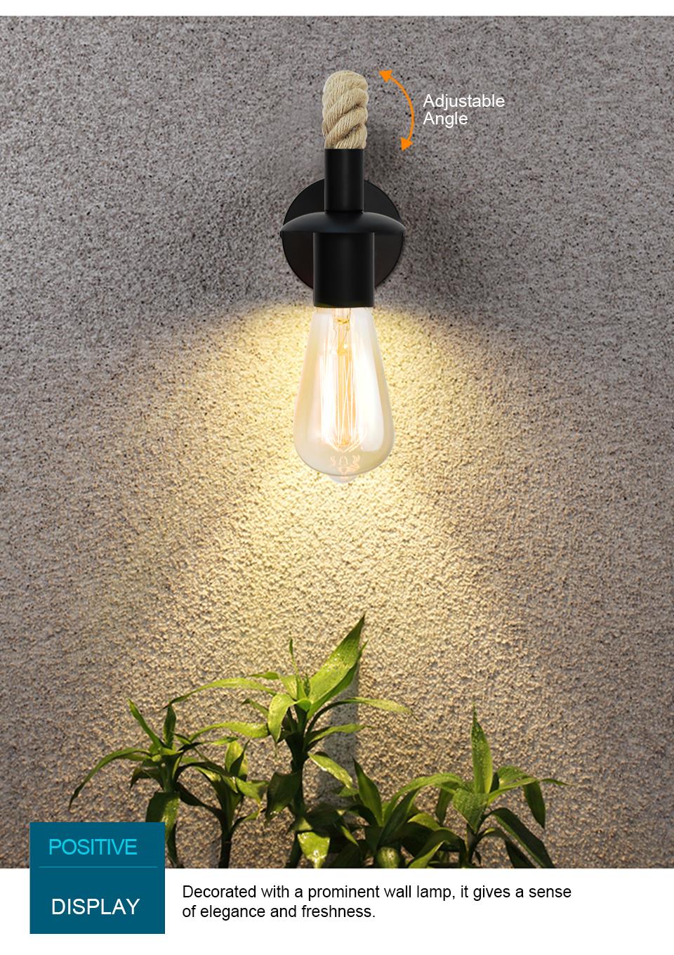 Vintage Hemp Rope Wall Lamp Wood Wall Lamp E27 110V 220V Indoor Loft Outdoor corridor Wall Lights Industrial Sconce Bedside Lamp