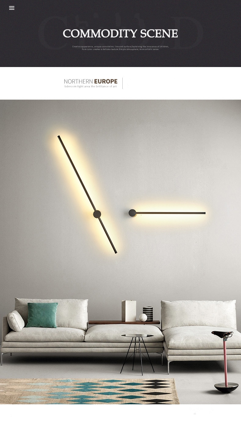 Black Modern LED Wall Lamp Line lights decoration home bedroom living room bedside sofa background lighting fixtures