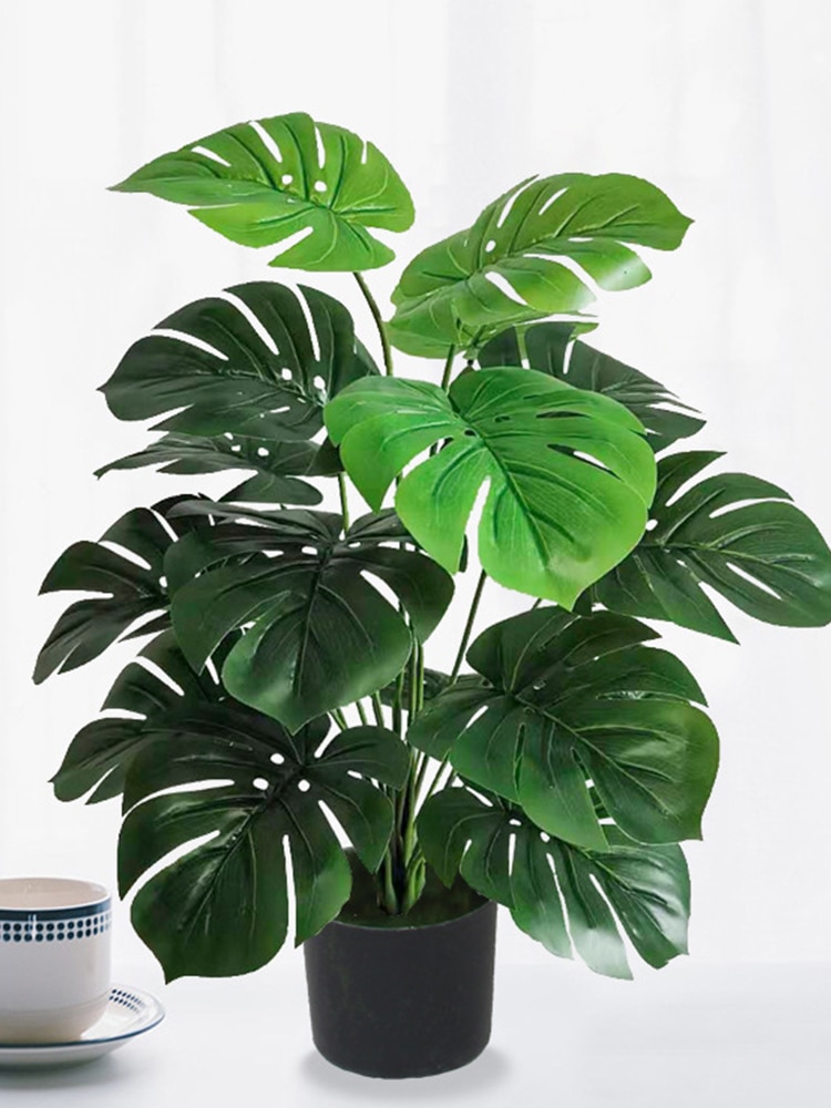 Artificial Plants Green Palm Leaves Monstera Home Garden Living Room Bedroom Balcony Decoration Tropical Plastic Fake Plant Long