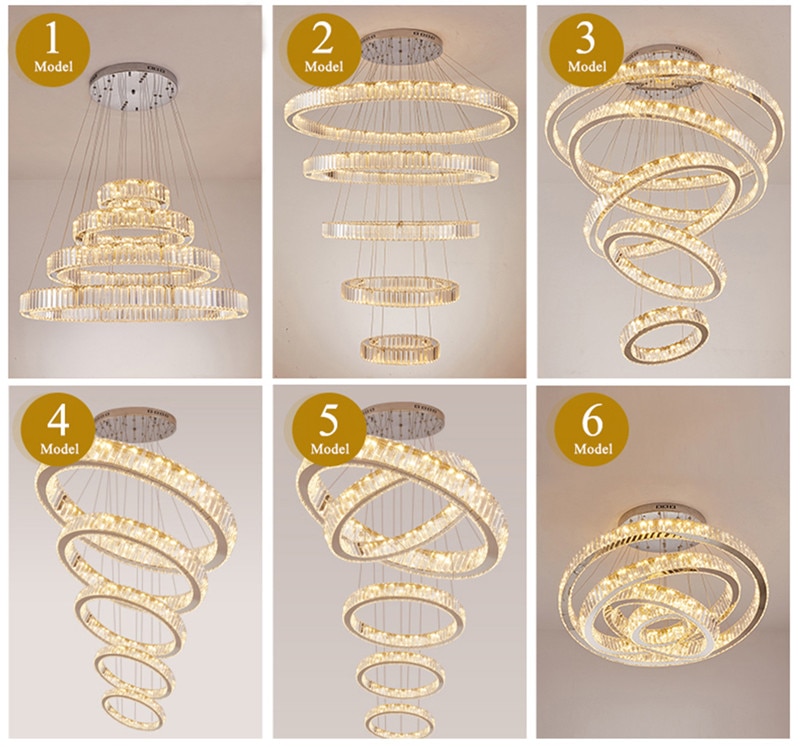Remote New Luxury Modern Ring Big Crystal Chandelier Lighting Large Stair LED Crystal Pendant Lamp Home Light Fixtures