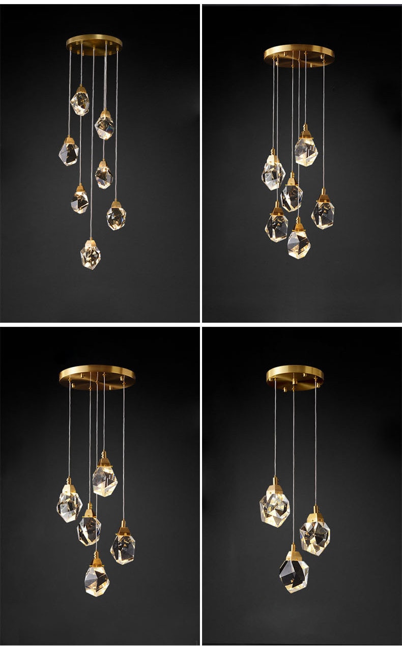 crystal cube chandelier indoor lighting for home staircase loft lamp living dining room bedroom kitchen decor spiral hanging