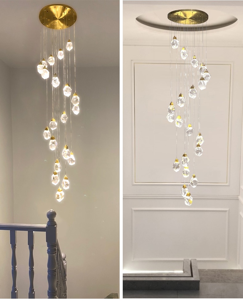 crystal cube chandelier indoor lighting for home staircase loft lamp living dining room bedroom kitchen decor spiral hanging