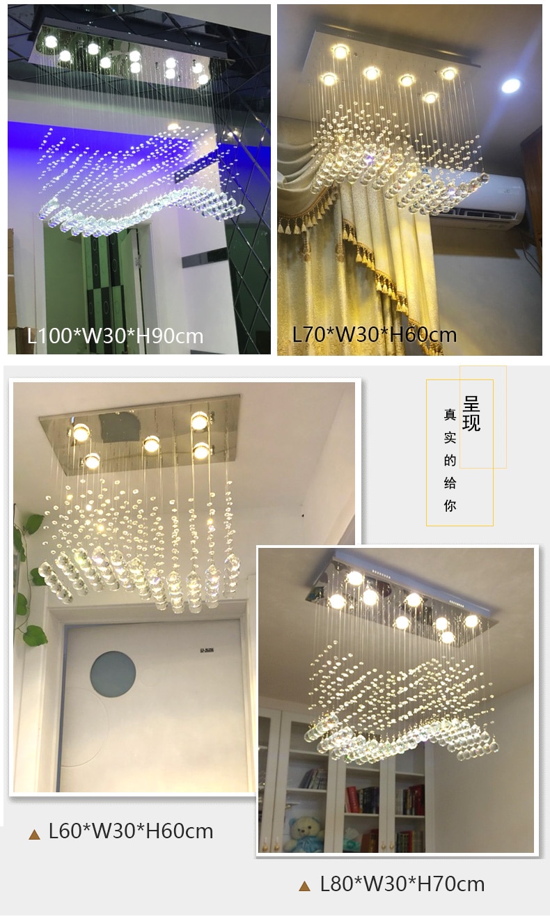 LED modern chandelier K9 crystal chandelier lighting luster hanging lamps rectangular restaurant home decoration chandelier