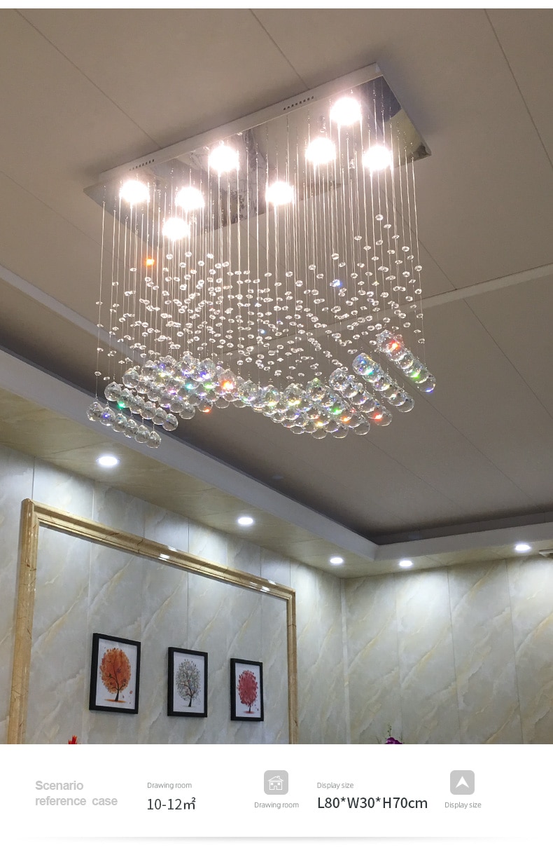 LED modern chandelier K9 crystal chandelier lighting luster hanging lamps rectangular restaurant home decoration chandelier