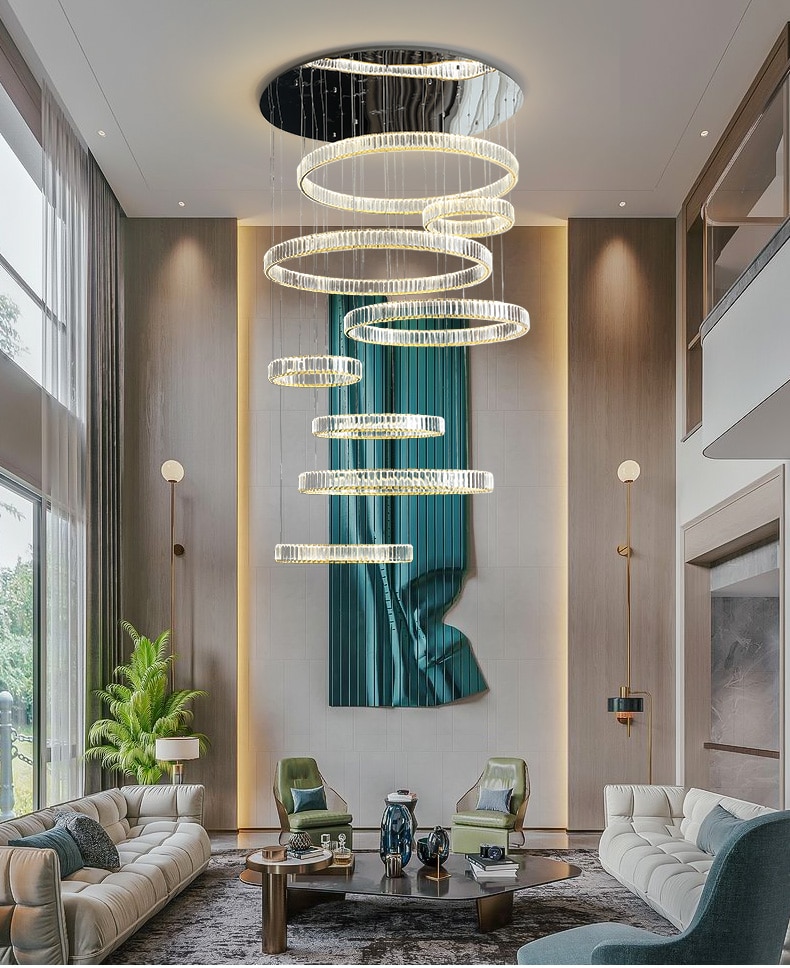 Modern chandelier living room duplex building country villa empty loft lamps simple and creative stairwell long crystal chandeli