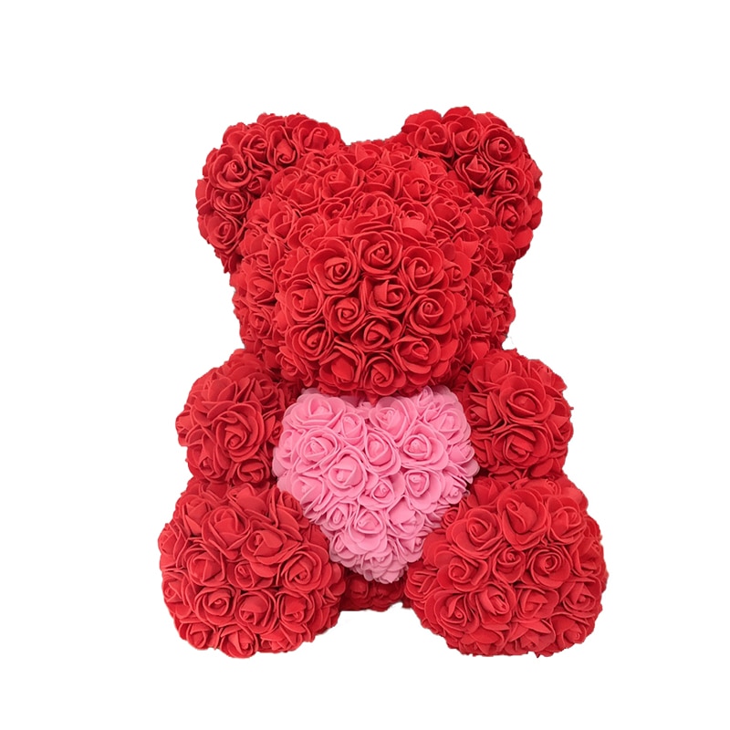 Hot 40cm Artificial Rose Heart Teddy Bear Handmade Bear of Roses For Women Valentine's Day Wedding Bithday Gift Drop Shipping