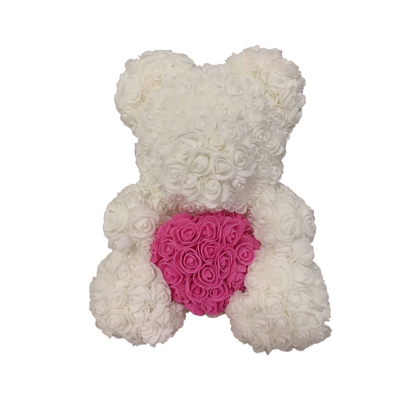 Hot 40cm Artificial Rose Heart Teddy Bear Handmade Bear of Roses For Women Valentine's Day Wedding Bithday Gift Drop Shipping