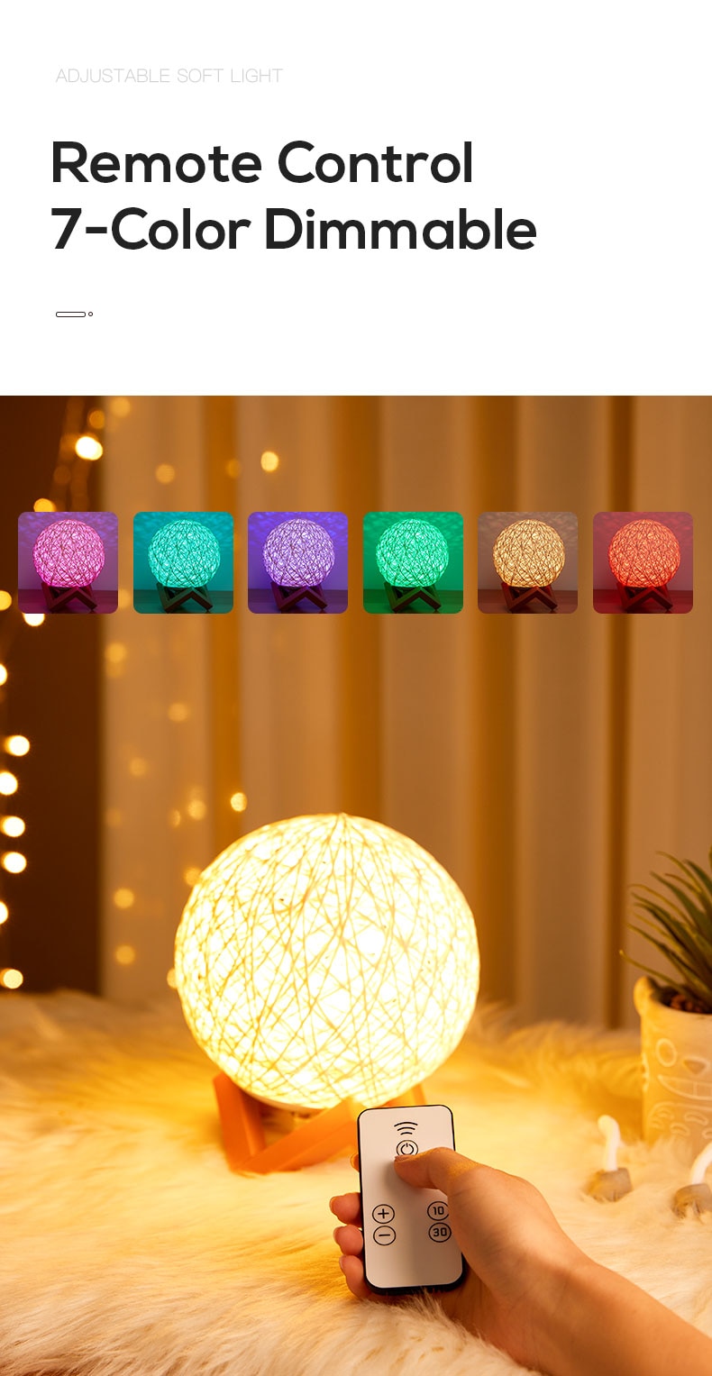 Sepak Takraw LED Moon Night Light Creative Starry Gift With Remote Control Usb Charging Table Lamp Bedroom For Home Decoration