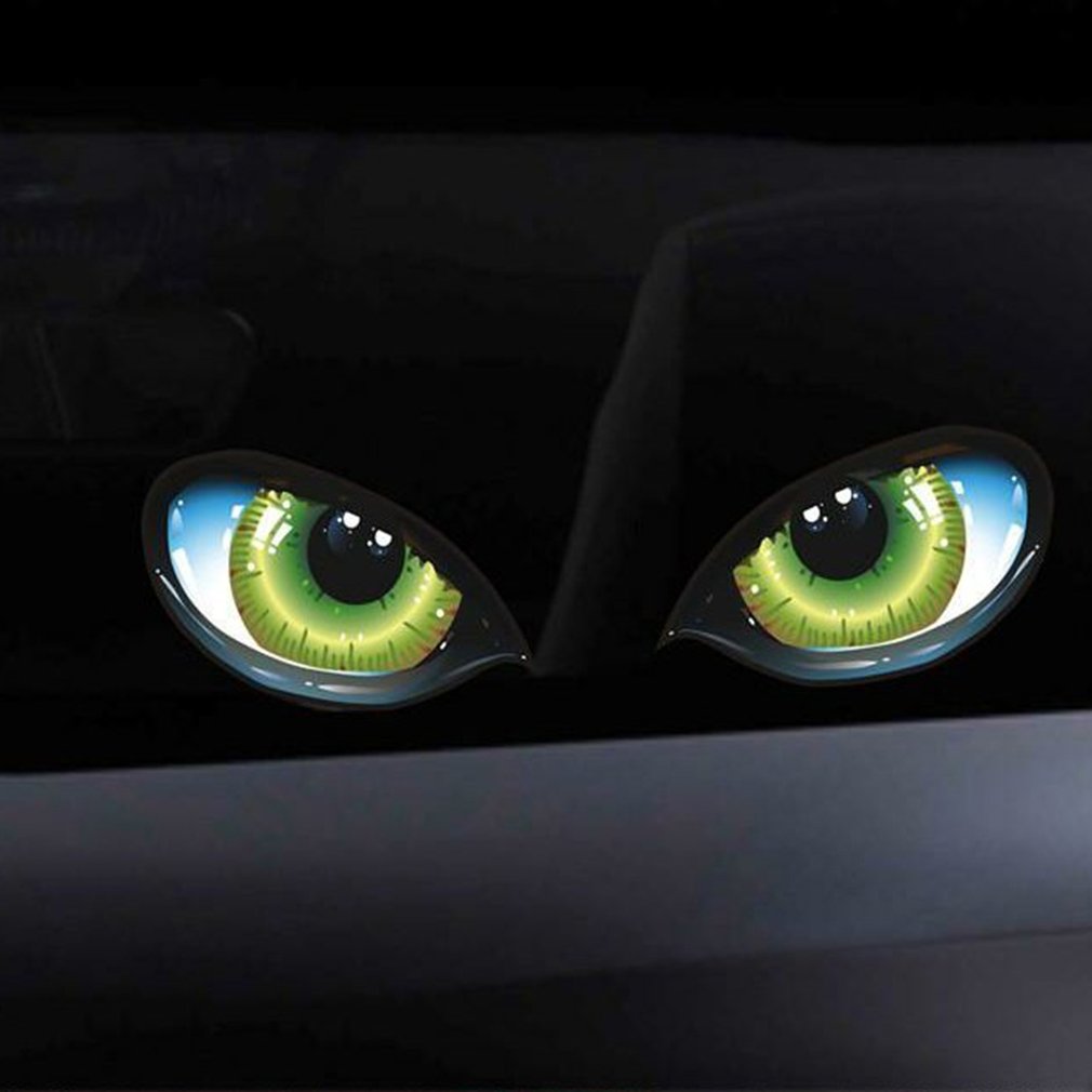 3D Funny Design Stereo Reflective Green Cat Eyes Pattern Car Sticker Truck Head Engine Rearview Window Door or Mirror Decal