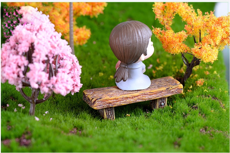 1pc long wood Bench Miniature Figurine Fairy Garden DIY Accessories Doll House Decoration cartoon animal models plastic girl toy