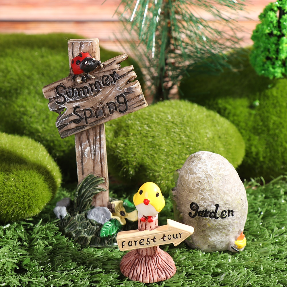 Mini Road Sign Welcome Stake Figurines Succulents Signpost Fairy Garden Miniature Bonsai Micro Landscape Doll House Decor Gift