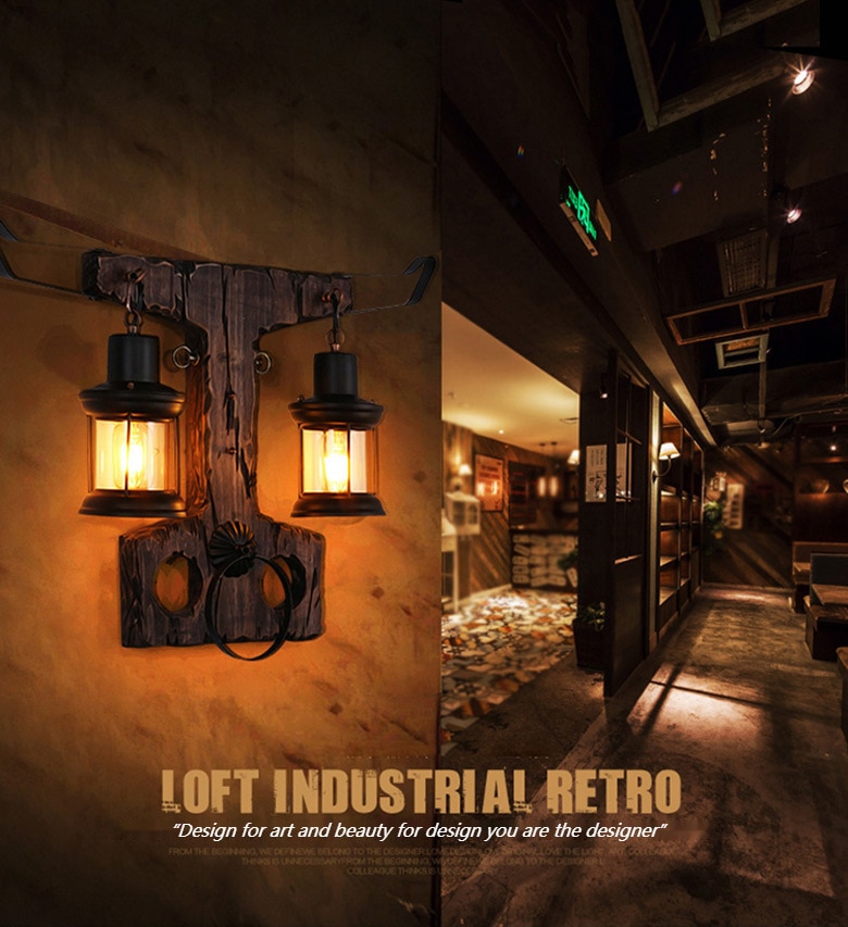 Retro Boat Wooden Lamp Restaurant Cafe Bar Nostalgic Lamp Creative Loft Industrial Style Personality Corridor Aisle Wall Lamp