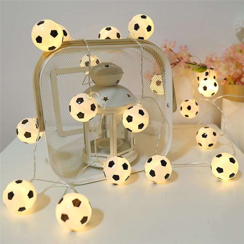 Soccer Balls String Lights 10 LED Football Garland Lights Bedroom Home Wedding Party Christmas Decorative Lights for Bar Club