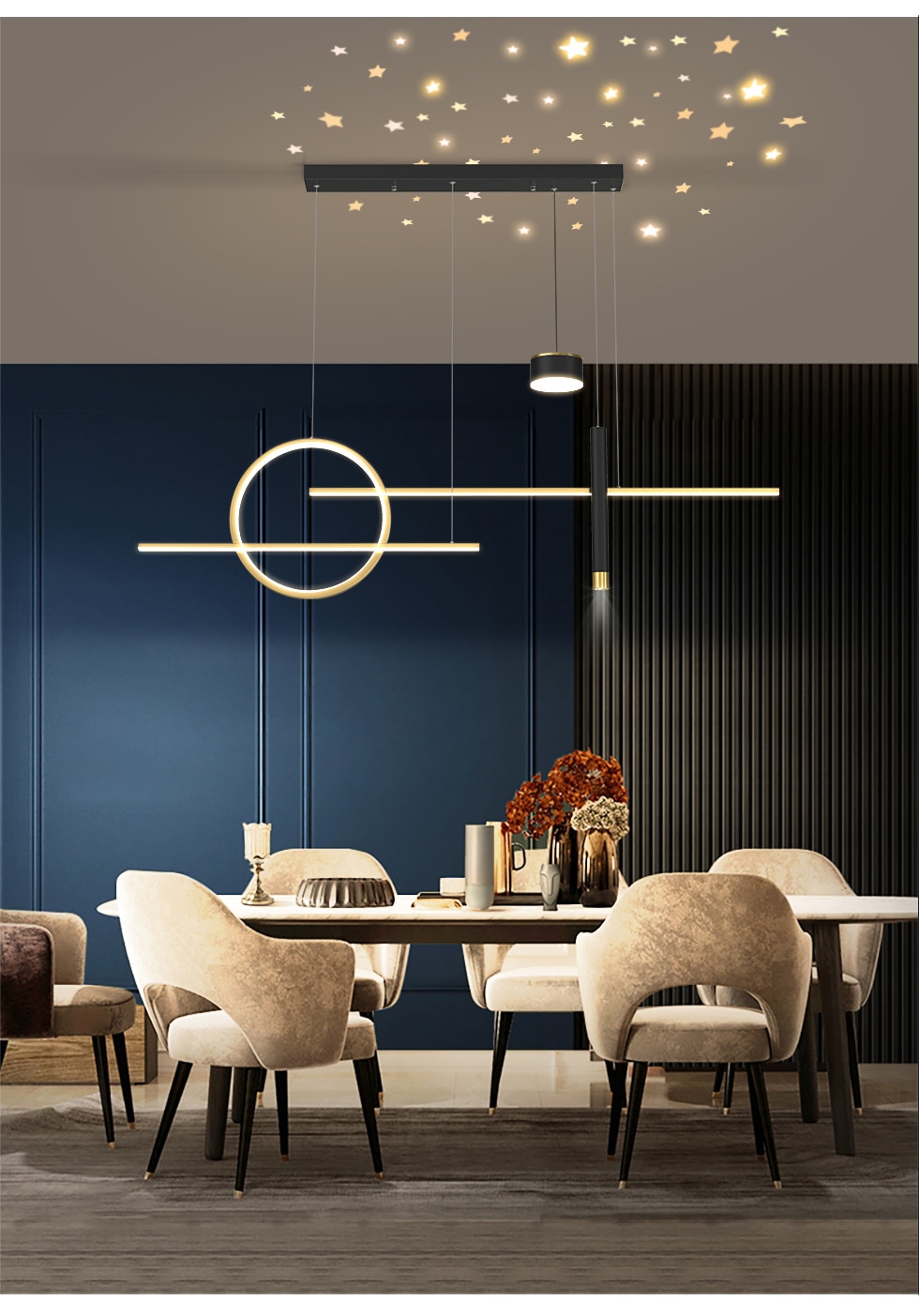 220V Nordic Starry Pendant Light Modern Luxury Dining Room Lamp Creative Decorative Table Chandelier Multi-mode Hanging Lighting