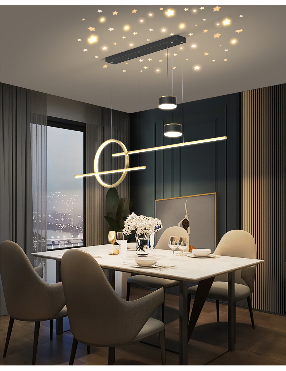 220V Nordic Starry Pendant Light Modern Luxury Dining Room Lamp Creative Decorative Table Chandelier Multi-mode Hanging Lighting