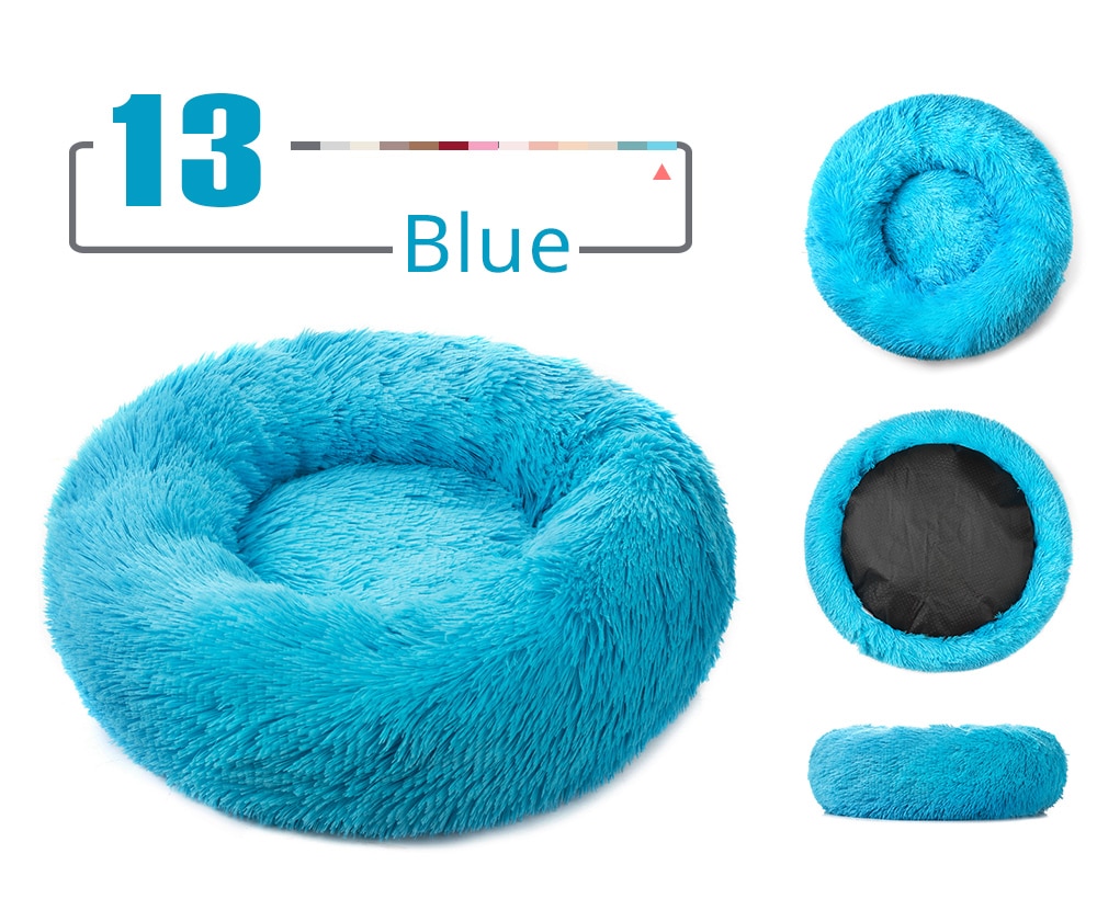 Round Cat Bed House Cushion Long Plush Pet Bed For Cats For Dogs