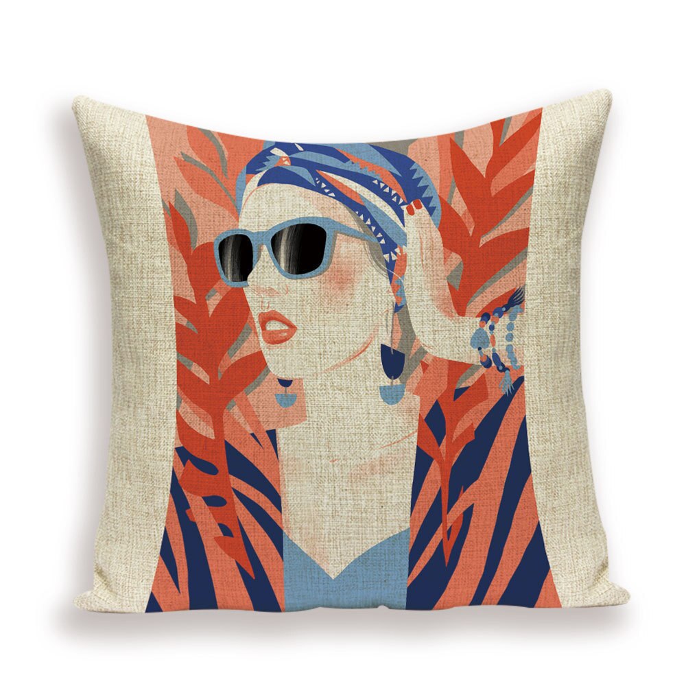 Portrait Woman Cushion Cover Leopard Home Pillows (Only covers)