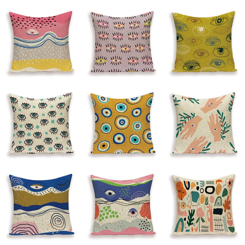 Shabby Abstract Cushions Cover Eye Geometric Patterns Pillow Case (Only Covers)