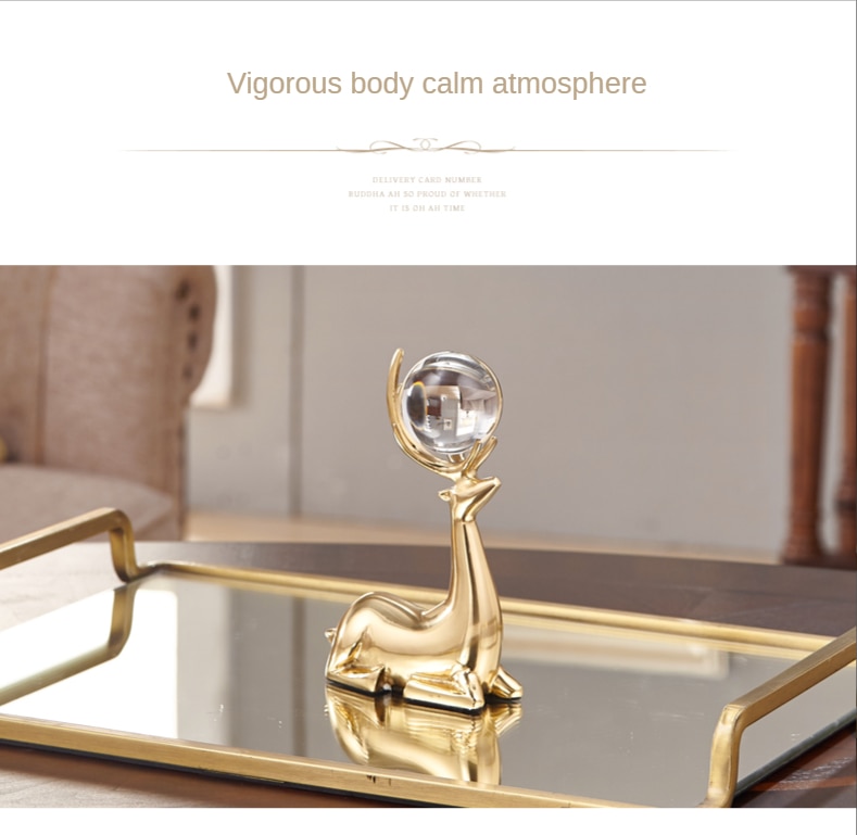 Nordic Luxury Gold Copper Deer Crystal Ball Figurines