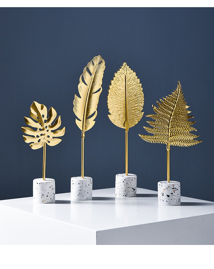 Iron Creative Golden Leaf Figurines Leaves Sculpture