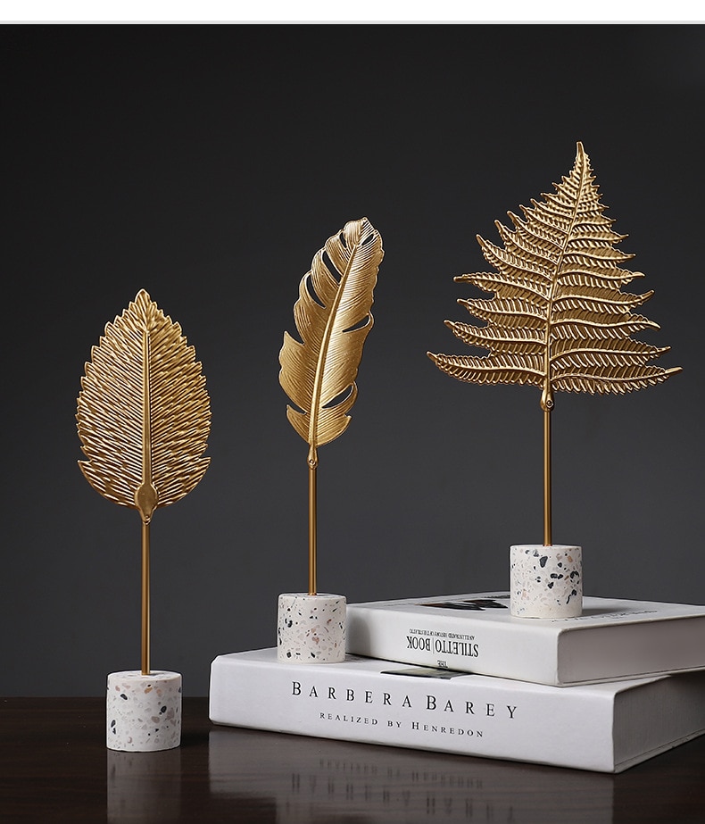 Iron Creative Golden Leaf Figurines Leaves Sculpture