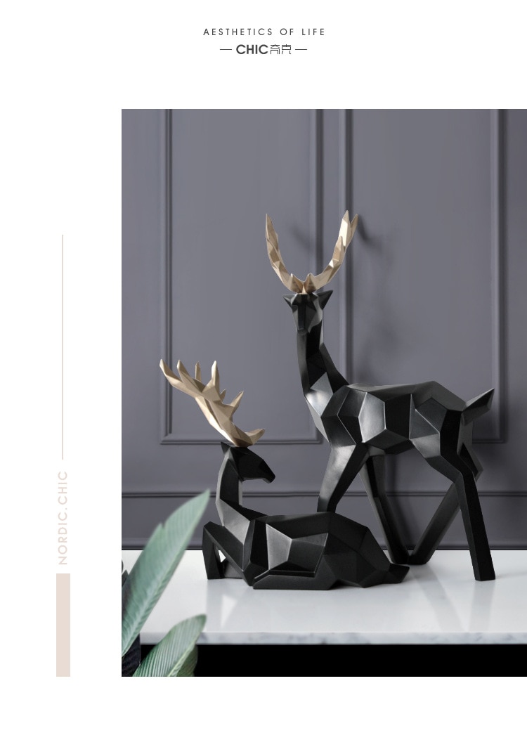 Deer Statue Reindeer Figurines Resin Sculpture White Deers