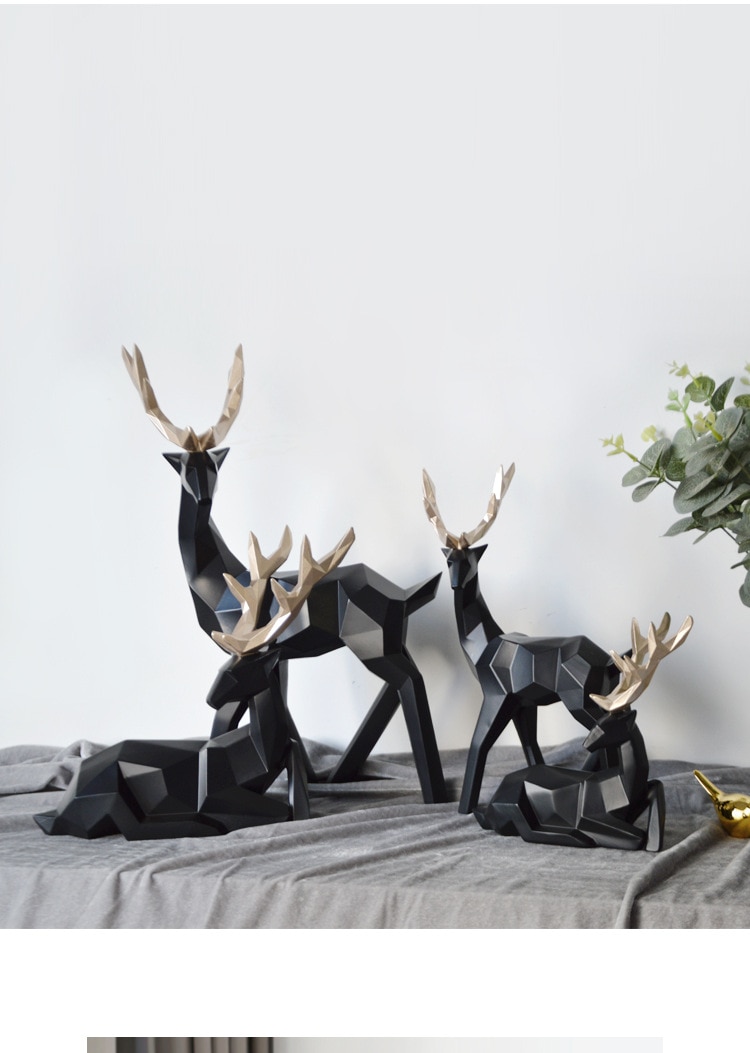 Deer Statue Reindeer Figurines Resin Sculpture White Deers