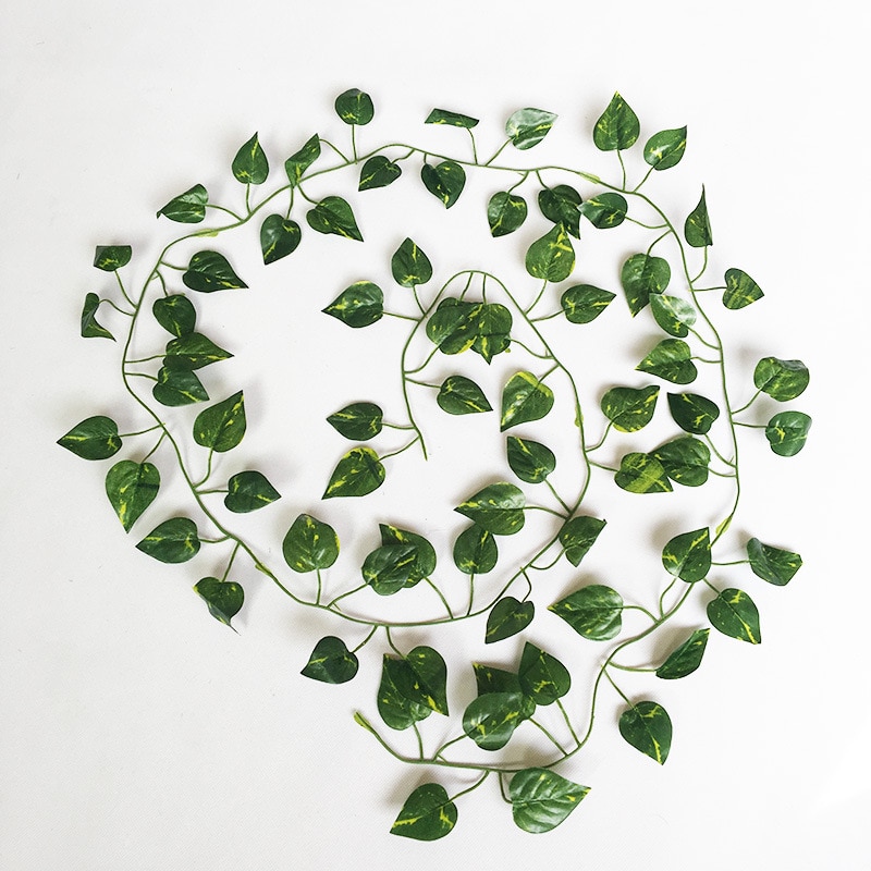 1pc 2Meters Green Artificial Hanging Vine Rattan Leaf