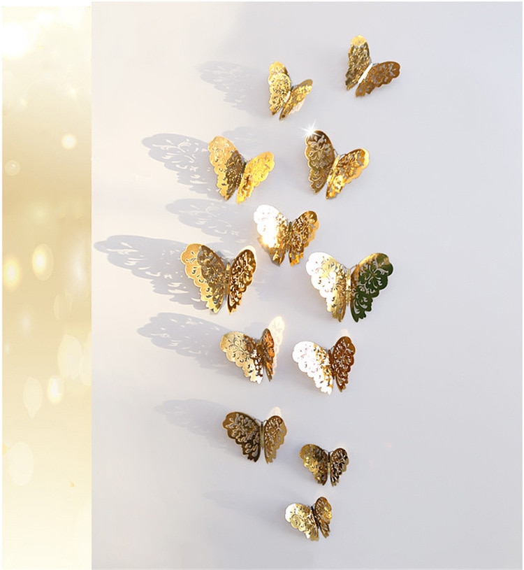 12pcs/set Hollow 3D Butterfly Wall Sticker Butterflies stickers