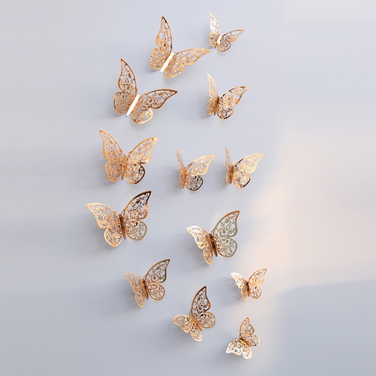 12pcs/set Hollow 3D Butterfly Wall Sticker Butterflies stickers