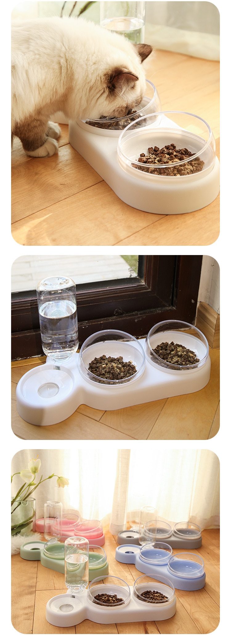 Pets Bowl Feeder With Water Fountain Double Bowl