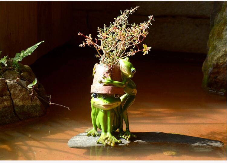Outdoor Resin Frog Fleshy Flowerpot Figurines Decoration(without flowers)