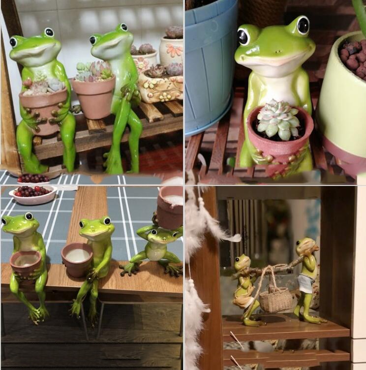 Outdoor Resin Frog Fleshy Flowerpot Figurines Decoration(without flowers)