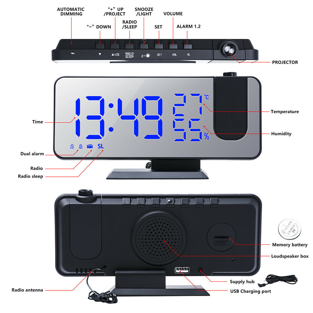 LED Digital Alarm Electronic Clock Table USB
