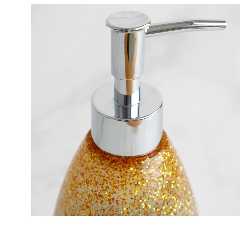 Gold sequins Bathroom Accessory Set Soap Lotion Dispenser, Toothbrush and Toothpaste Holder