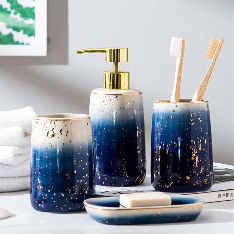 Blue Starry Sky Bathroom Supplies Lotion Bottle Toothbrush Holder Mouth Cup Soap Dish