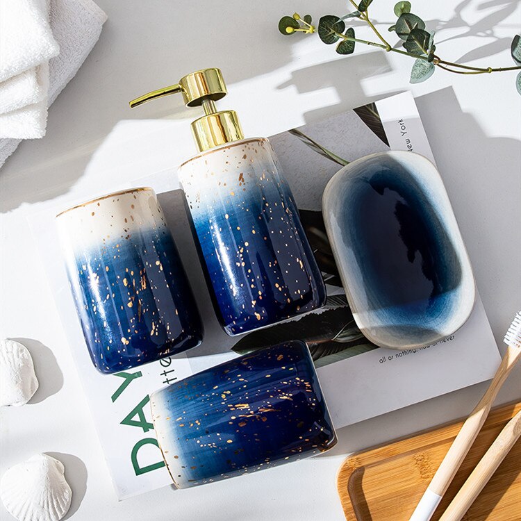 Blue Starry Sky Bathroom Supplies Lotion Bottle Toothbrush Holder Mouth Cup Soap Dish