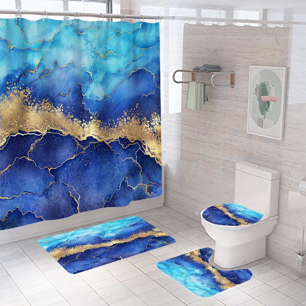 Shower Curtain Bathroom Set with Non Slip Rug
